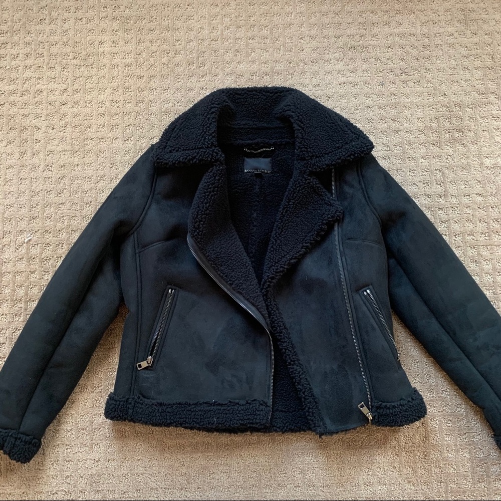 Black faux saude moto jacket
